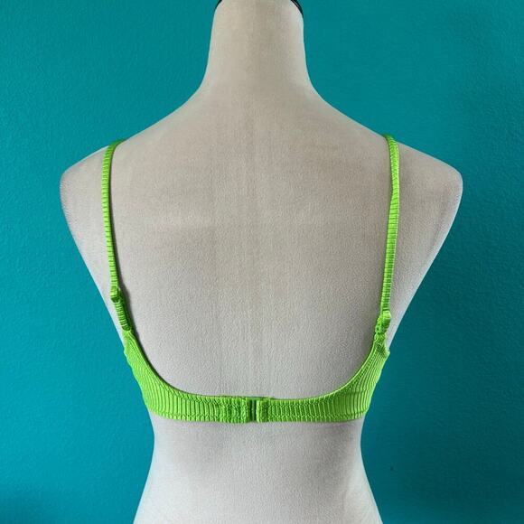 NWT Aerie Beach Babe Shine Rib Voop Bikini Top Harlequin Green Swim Beach Size S - Picture 4 of 5